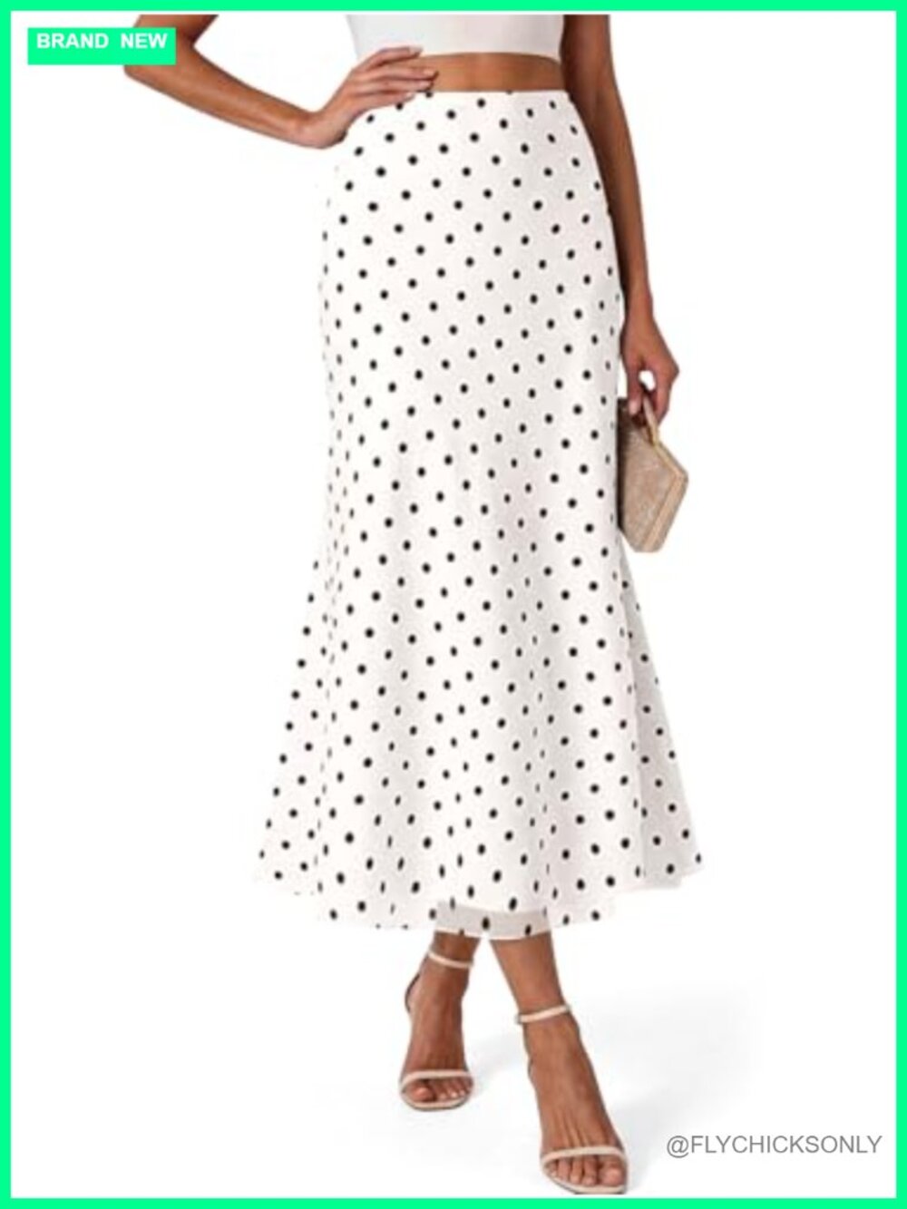 Womens Polka Dot Midi Skirt High Waist A-Line Summer Mesh Lined Casual